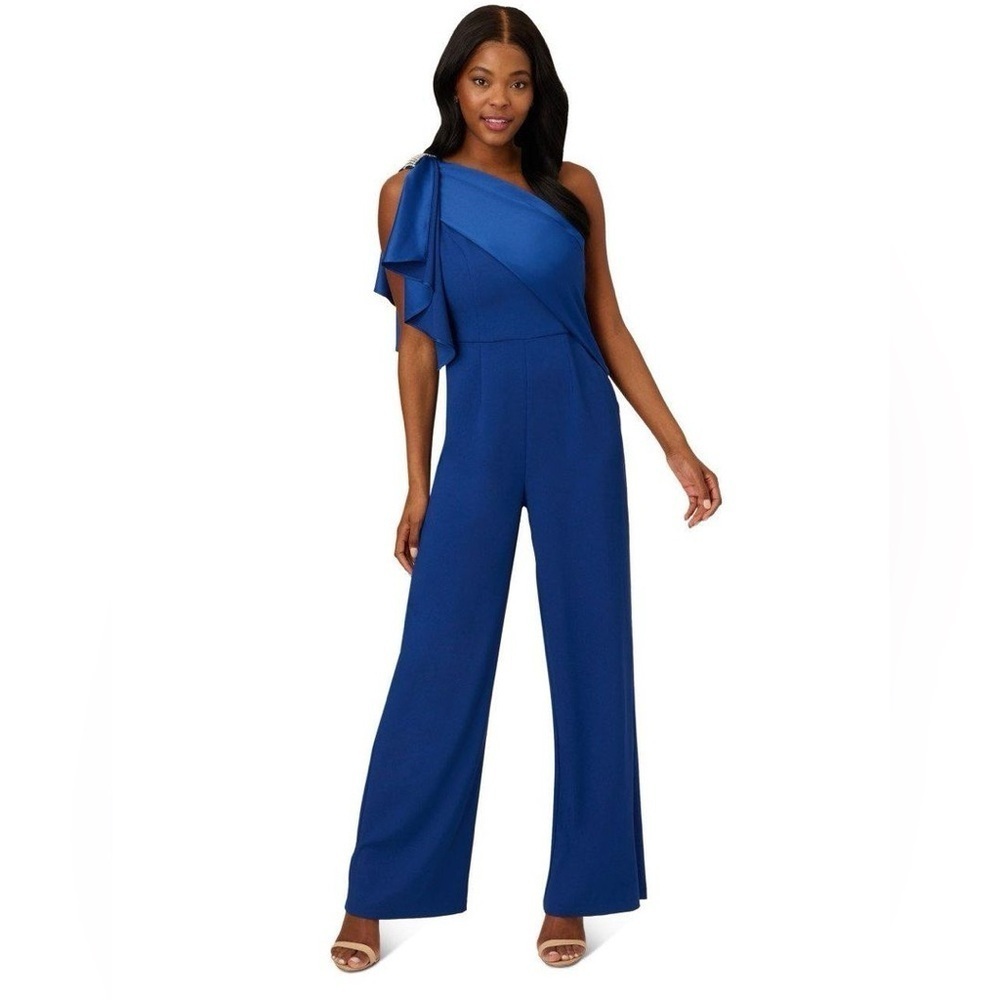 Adrianna Papell Satin Crepe Draped Jumpsuit, size 18